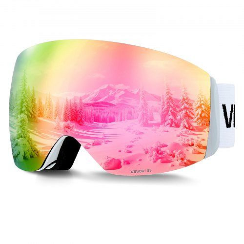 VEVOR Rahmenlose Skibrille, sphärische Linse rosa Revo-Beschichtung, OTG Anti-Beschlag, geeignet für Ski, Skate, Snowboard, HXJWKBSBDCXJCF15R001V0