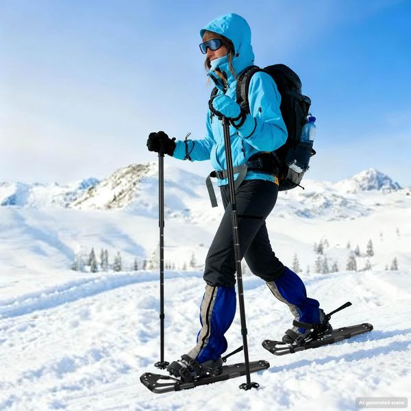 vidaXL 3 in 1 Schneeschuhe mit Wanderstöcken Schwarz 30 Zoll, 42021440