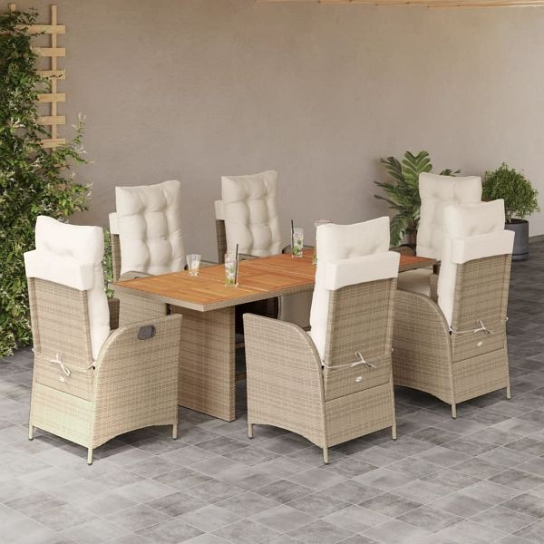 vidaXL 7-teilig Garten-Essgruppe mit Kissen Beige Poly Rattan, 3213372