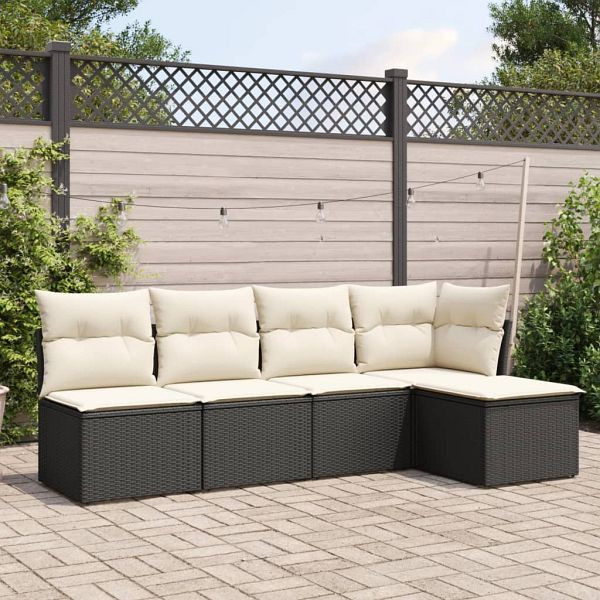 vidaXL 5-teilig Garten-Sofagarnitur mit Kissen Schwarz Poly Rattan, 3249355