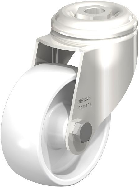 Blickle LKRXA-PO 80G Edelstahl-Apparate-Lenkrolle mit Rückenloch, Polyamid, Weiß, 225383