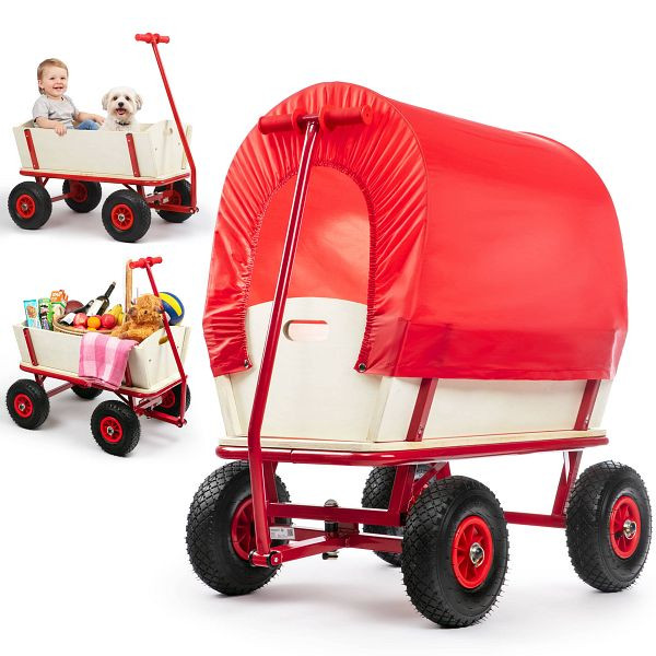 monzana Bollerwagen Braun/Rot Holz 168x99x61cm mit Schutzdach, 101978