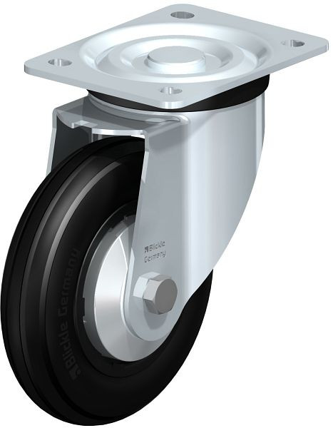 Blickle L-VWPP 160R-FA Stahlblech-Lenkrolle, mittelschwere Ausführung, mit Anschraubplatte, Weichgummi, Schwarz, 849951