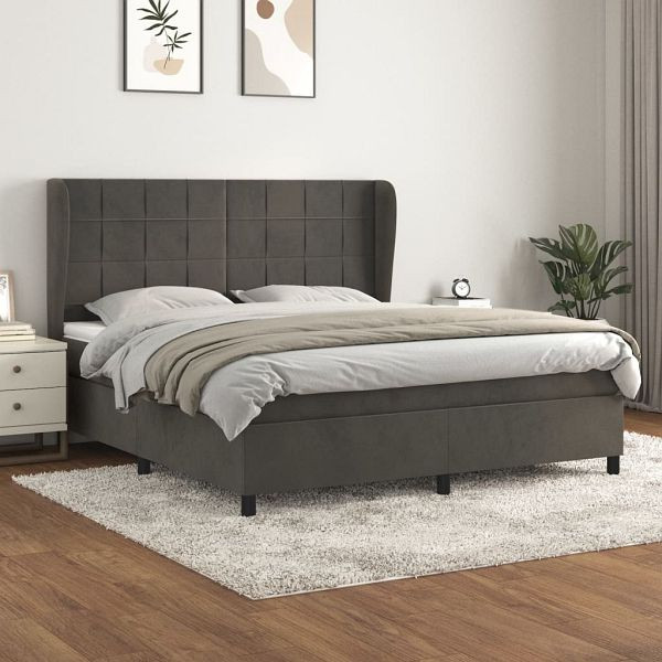 vidaXL Boxspringbett mit Matratze Dunkelgrau 180x200 cm Samt, 3129226