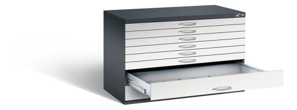 C+P Flachablageschrank Serie 7100_7200, H760xB1100xT765mm, Farbe: Schwarzgrau / Lichtgrau, Bügelgriff, 7101-200 S10199