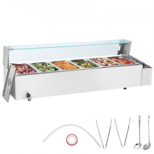 VEVOR Speisenwärmer Chafing Dish Gastronormbehälter 6x5Qt Buffet Glasschild, SYSPBWQ613FSC97P0V2