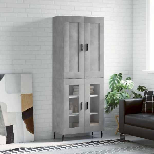 vidaXL Highboard Betongrau 69,5x34x180 cm Holzwerkstoff, 3199637