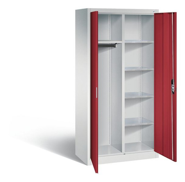 C+P Akten-/Garderobenschrank Acurado, H1950xB930xT500mm, Farbe: Lichtgrau / Rubinrot, Muldengriff, 8921-312 S10247