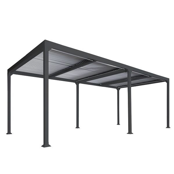 Mendler Alu Pergola HWC-L41, Lamellen-Pavillon Terrassenüberdachung, stabiles 8cm-Metall-Gestell 3x6m, anthrazit, 98771+98772+98773+98774