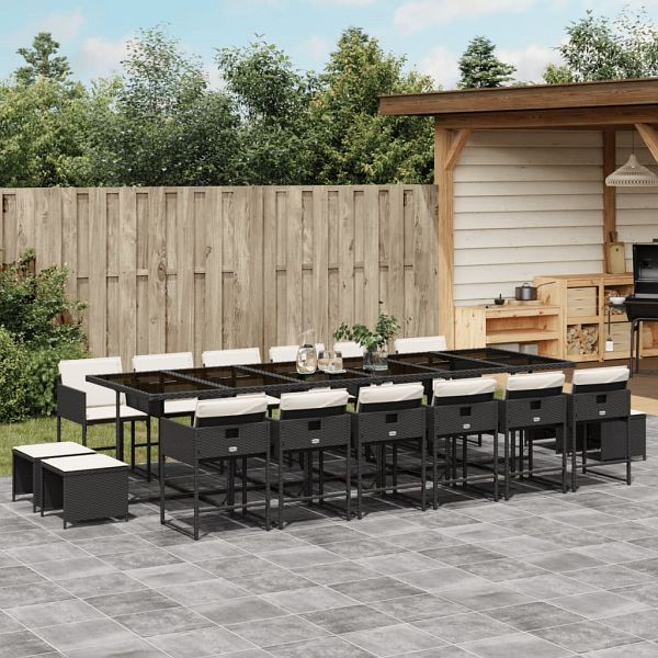 vidaXL 17-teilig Garten-Essgruppe mit Kissen Schwarz Poly Rattan, 3278129