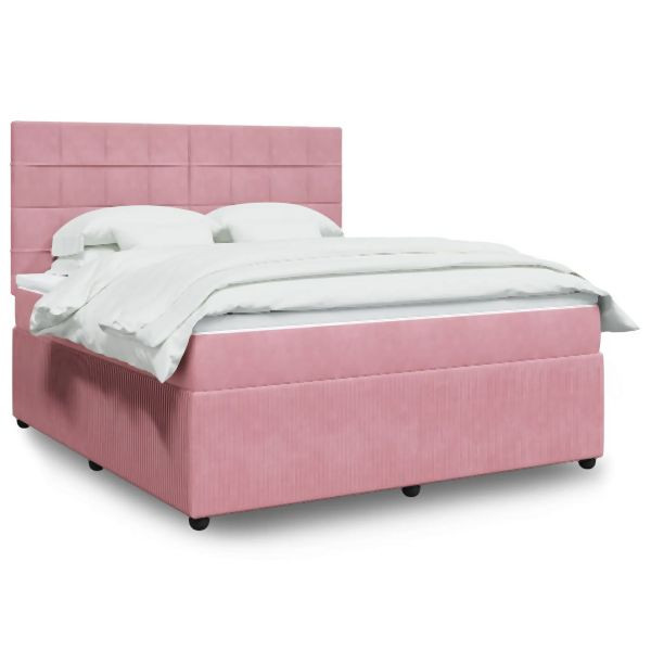 vidaXL Boxspringbett mit Matratze Rosa 180x200 cm Samt, 3292411