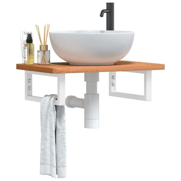 vidaXL Waschbeckenregal Wandmontage Stahl und Massivholz Buche, 3302368