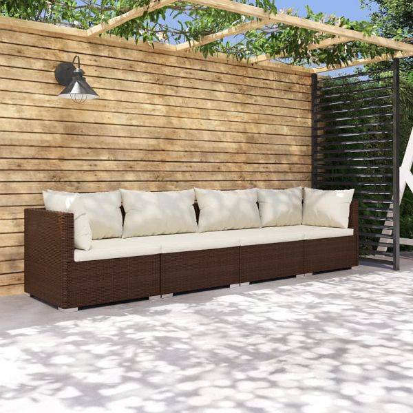 vidaXL 4-teilig Garten-Lounge-Set mit Auflagen Poly Rattan Braun, 3101426