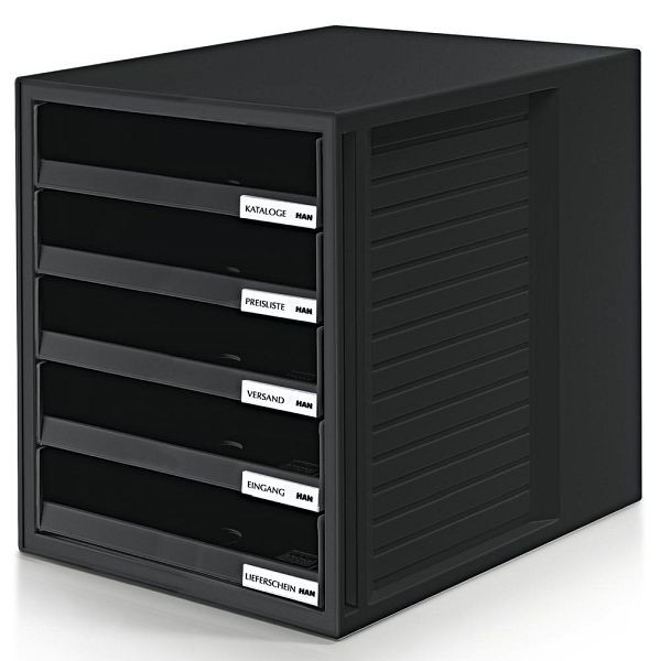 Deskin Kunststoff-Schubladenbox, Box mit 5 Schubladen, offen, Farbe Schwarz, H 320 x B 275 x T 330 mm, 281423