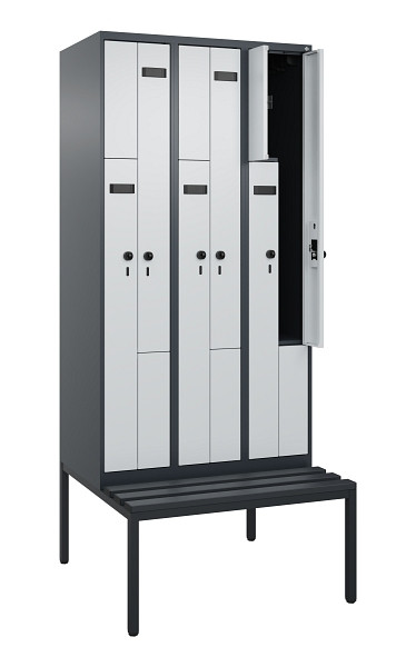 C+P Z-Spind Evolo PLUS, 6 Fächer, 2120x900x815mm, 7016/7035, Drehriegel, Sitzfläche Kunststoff, Sitzbank, 0490537-306 S10071