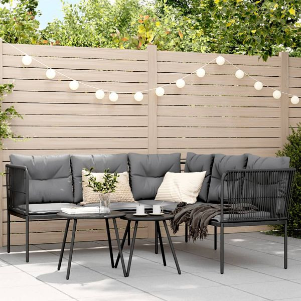 vidaXL Gartensofa in L-Form mit Kissen Schwarz Stahl und Textilene, 4008107