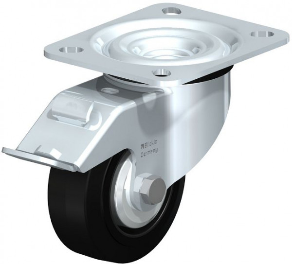 Blickle L-POEV 80XR-FI-FA Stahlblech-Lenkrolle, mittelschwere Ausführung, mit Anschraubplatte & Feststeller, Elastik-Vollgummi, Schwarz, 850454