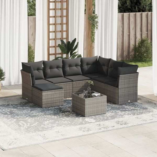 vidaXL 8-teilig Garten-Sofagarnitur mit Kissen Grau Poly Rattan, 3249839