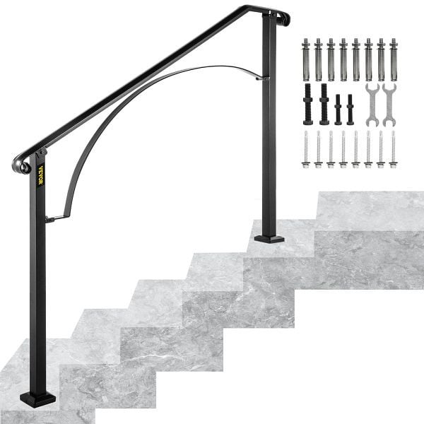 VEVOR Treppengeländer Schmiedeeisen Eingangsgeländer Bogen Form geeignet für 4 bis 5 Stufen für außen Schwarz, LTFS4H5BHSGM00001V0