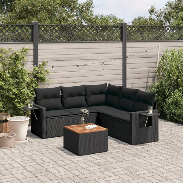 vidaXL 6-tlg. Garten-Sofagarnitur mit Kissen Schwarz Poly Rattan, 3256888