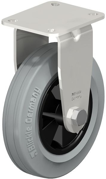 Blickle BX-VPP 160G-1-SG Edelstahl-Bockrolle mit Anschraubplatte, Vollgummi, Grau, 613059