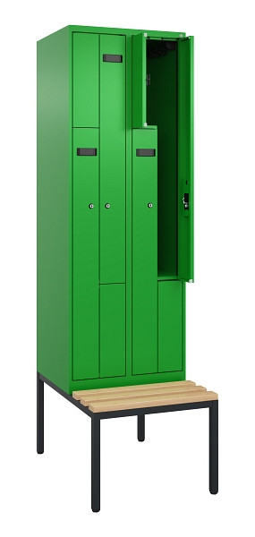 C+P Z-Spind Evolo PLUS, Bank, 4 Fächer, 2120x600x815mm, 6037/6037, Zylinderschloss, Sitzfläche Buche-Hartholz, Sitzbank, 0490537-204 S10053