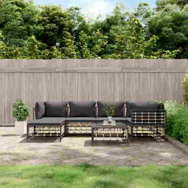 vidaXL 7-tlg. Garten-Lounge-Set mit Kissen Anthrazit Poly Rattan, 3186773
