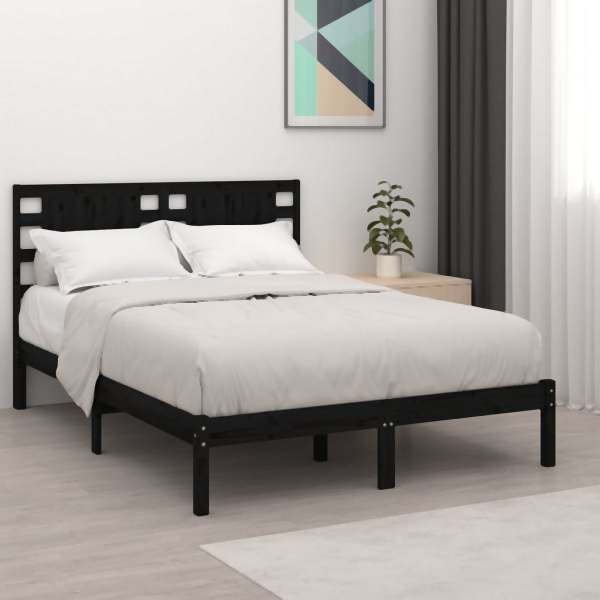 vidaXL Massivholzbett Schwarz Kiefer 140x190 cm, 3104202