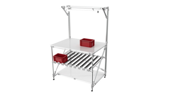 TRILOGIQ FiFo-Arbeitsplatz mit LED-Beleuchtung, 1100 x 750 x 1800 mm, 89-5