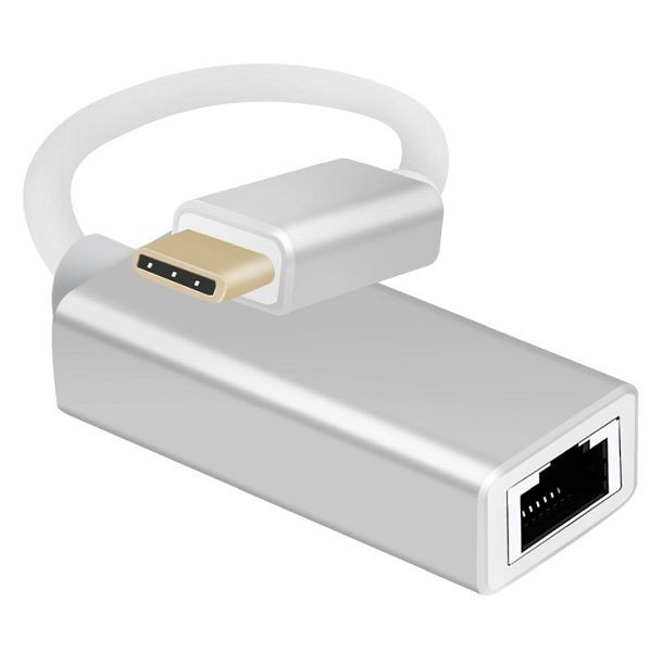 Helos Adapterkabel Ethernet, USB 3.1 Type-C™ Stecker/RJ45 Buchse, PREMIUM, silber, 288378