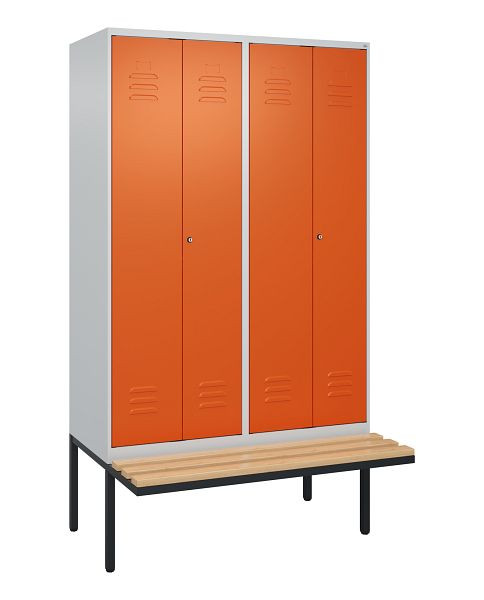 C+P Umkleidespind Classic PLUS SW, 4 Abteile, 2120x1200x815mm, 7035/2004, Zylinderschlösser, Buche-Sitzleisten, 0800427-40 S10090