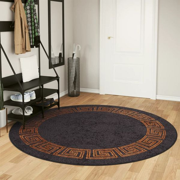 vidaXL Teppich Waschbar Schwarz und Golden Ø 200 cm Rutschfest, 136630