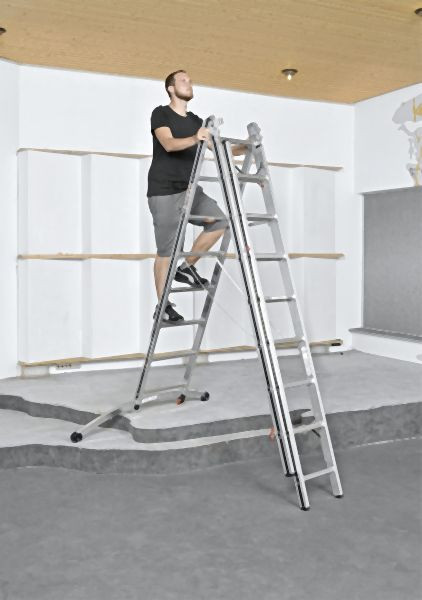 ALU-PRO Mehrzweckleiter dreiteilig mit Smart-Base®, 3x8 Sprossen, Länge eingefahren 2,41 m / ausgefahren 5,21 m, 7024724