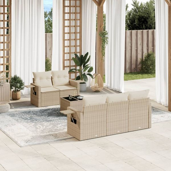 vidaXL 6-teilig Garten-Sofagarnitur mit Kissen Beige Poly Rattan, 3252235