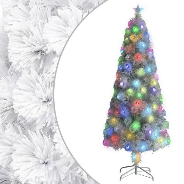 vidaXL Künstlicher Weihnachtsbaum mit Beleuchtung Weiß 210cm Glasfaser, 328452