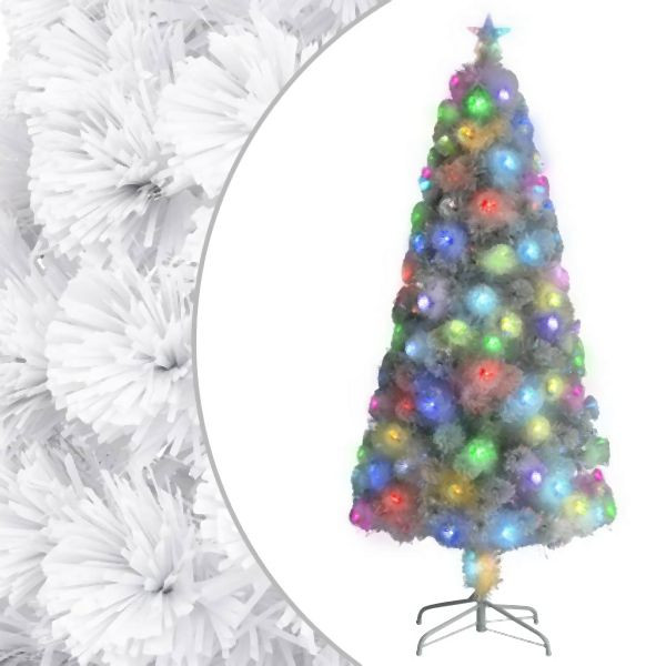 vidaXL Künstlicher Weihnachtsbaum mit Beleuchtung Weiß 150cm Glasfaser, 328450