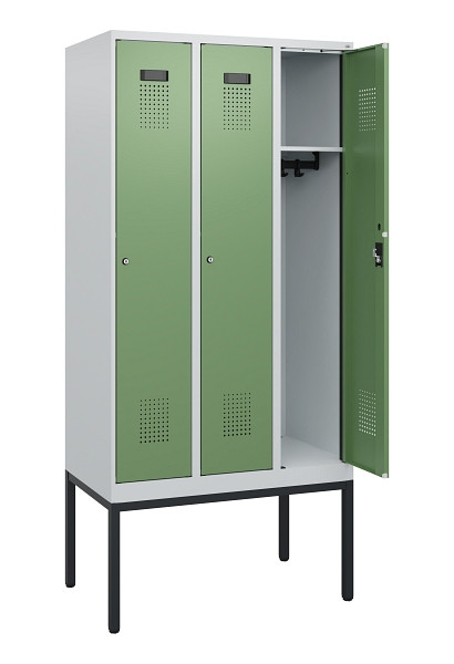 C+P Spind Evolo PLUS, Gestell, 3 Abteile, 1950x900x500mm, 7035/6011, Zylinderschloss, 0490305-30 S10036