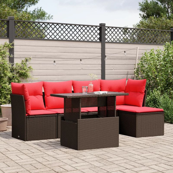 vidaXL 6-teiliges Gartensofa-Set mit Kissen, braun, Polyrattan, 3266554