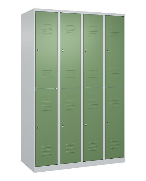 C+P Doppelstöckiger Spind Classic PLUS, 4 Abteile, 1850x1200x500mm, 7035/6011, Zylinderschlösser, 080300-40 S10053
