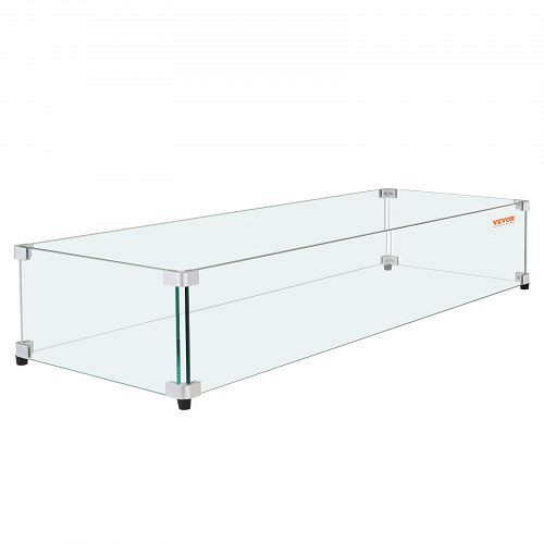 VEVOR Glas-Windschutz für rechteckigen Feuerstellentisch 924 x 417 x 191 mm, 8 mm dicke Glasscheibe, Alu-Eckhalterung, Gummifüßen, HKFFZGHBLZFX8O552V0