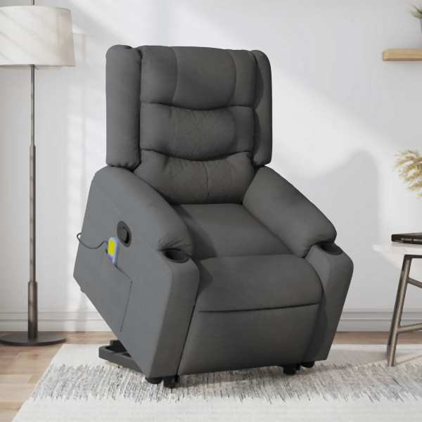 vidaXL Massagesessel mit Aufstehhilfe Dunkelgrau Stoff, 3206577