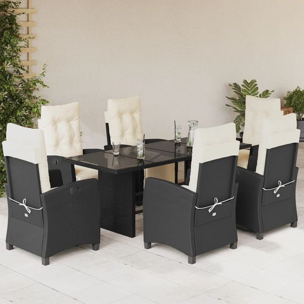 vidaXL 7-teilig Garten-Essgruppe mit Kissen Schwarz Poly Rattan, 3212918