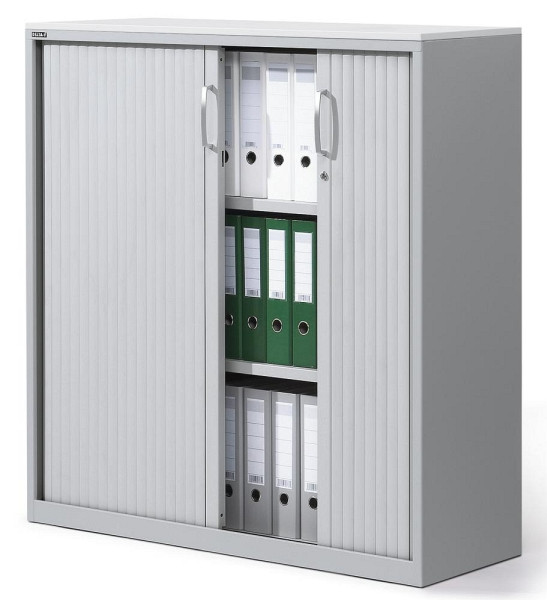 Deskin Rollladenschrank CONCEPT LINE, Alusilber, B 1200 x H 1160 x T 420 mm, inkl. Topplatte lichtgrau, 2 Fachböden, 3 Ordnerhöhen, 249317