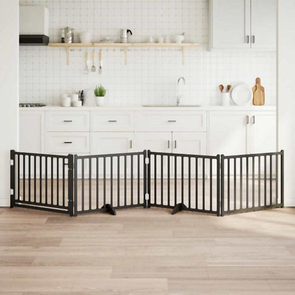 vidaXL 4-tlg. Hundetor mit Tür Faltbar Schwarz 320 cm Massivholz Tanne, 352289