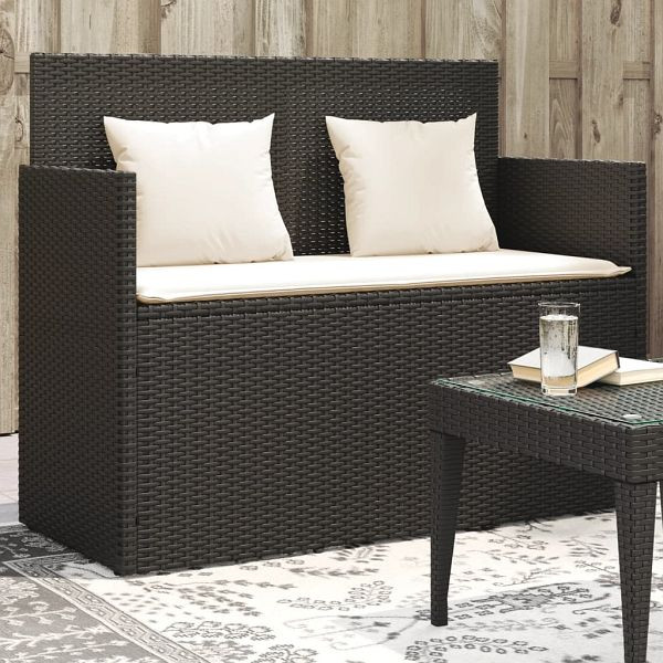 vidaXL Gartenbank mit Kissen Schwarz Poly Rattan, 365760