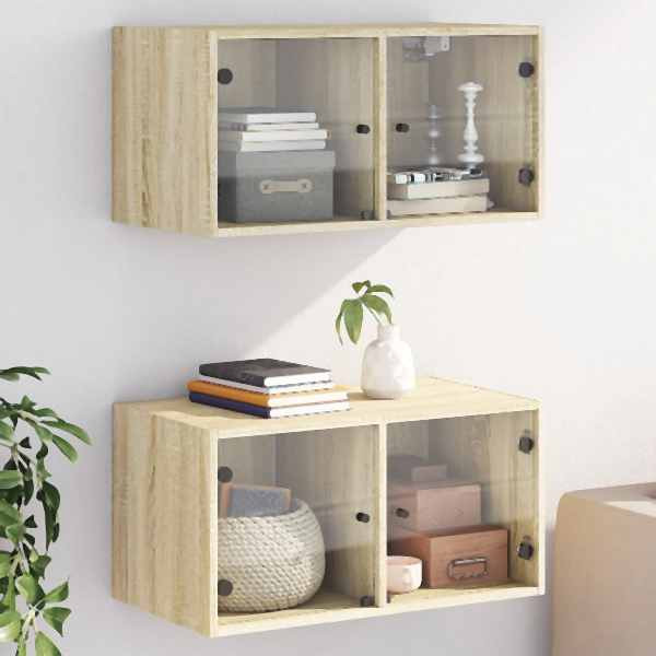 vidaXL Wandschränke mit Glastüren 2 Stück Sonoma-Eiche 68,5x37x35 cm, 836502