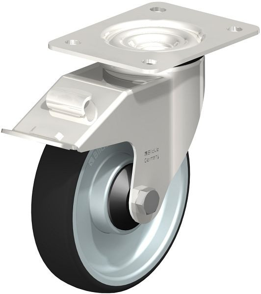 Blickle LEX-PATH 160KD-FI-ELS Edelstahl-Lenkrolle mit Anschraubplatte & Feststeller, Thermoplastisches Polyurethan, Grau, 853680