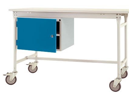 Manuflex Gehäuse-Unterbau mobil, Nutzhöhe 1 Tür und Einlegeboden mm in lichtgrau RAL 7035 und Tür brillantblau RAL 5007, für Tischtiefe 800 mm, ZB4733.0002