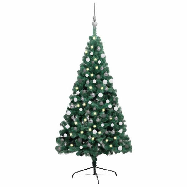 vidaXL Künstlicher Halb-Weihnachtsbaum Beleuchtung Kugeln Grün 120 cm, 3077649