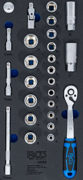 BGS Werkstattwageneinlage 1/3: Steckschlüssel-Satz, 10 mm (3/8"), 26-teilig, 4052